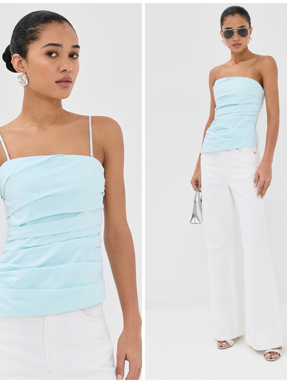 NWT Simkhai Emerson Ruched Bustier in Sky Blue Poplin Asymmetrical Tank Size 0